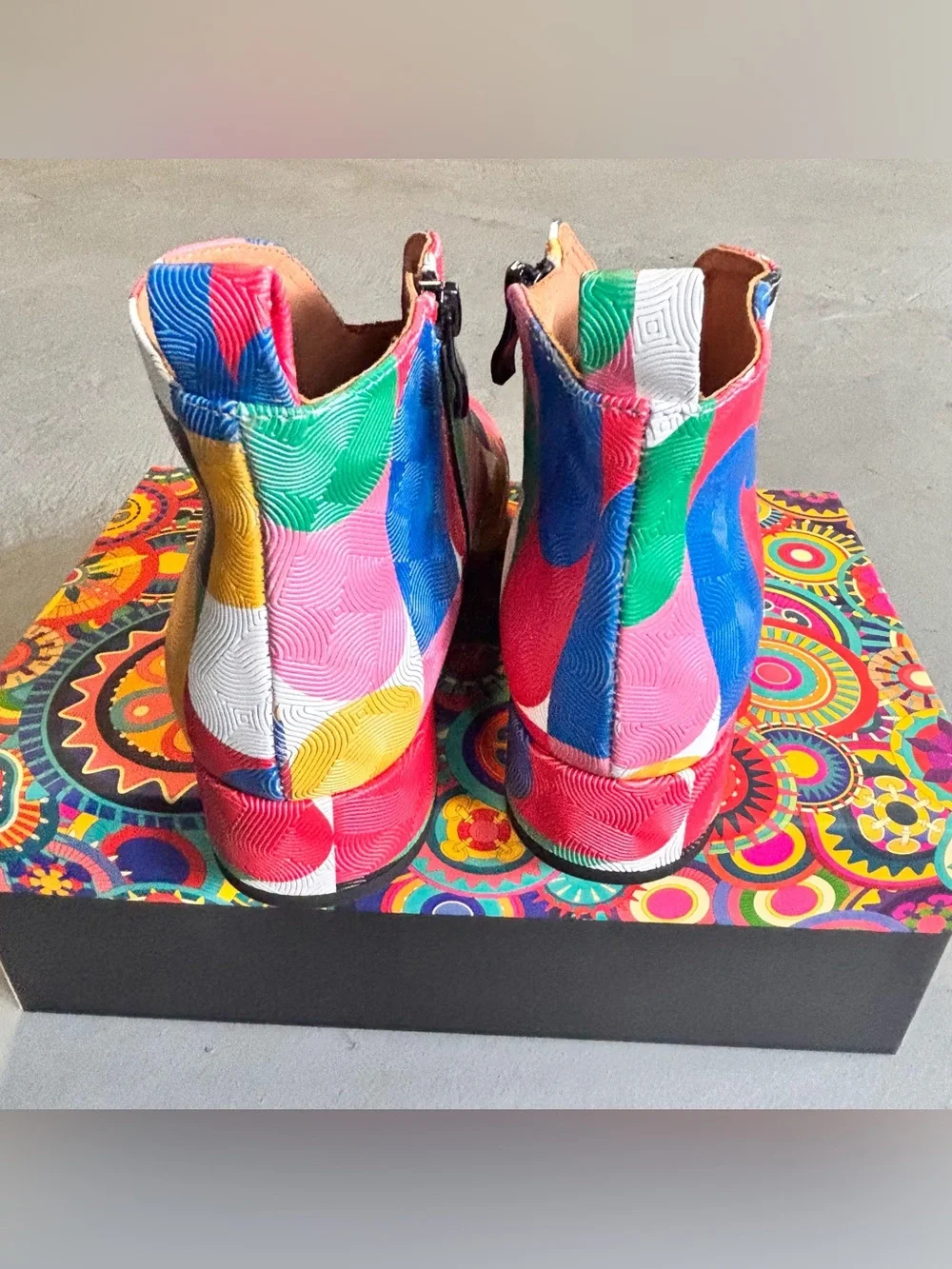 Embassy London Iris Groovy Ankle Boots Geometric Leather Block Heel EU38 Women 7